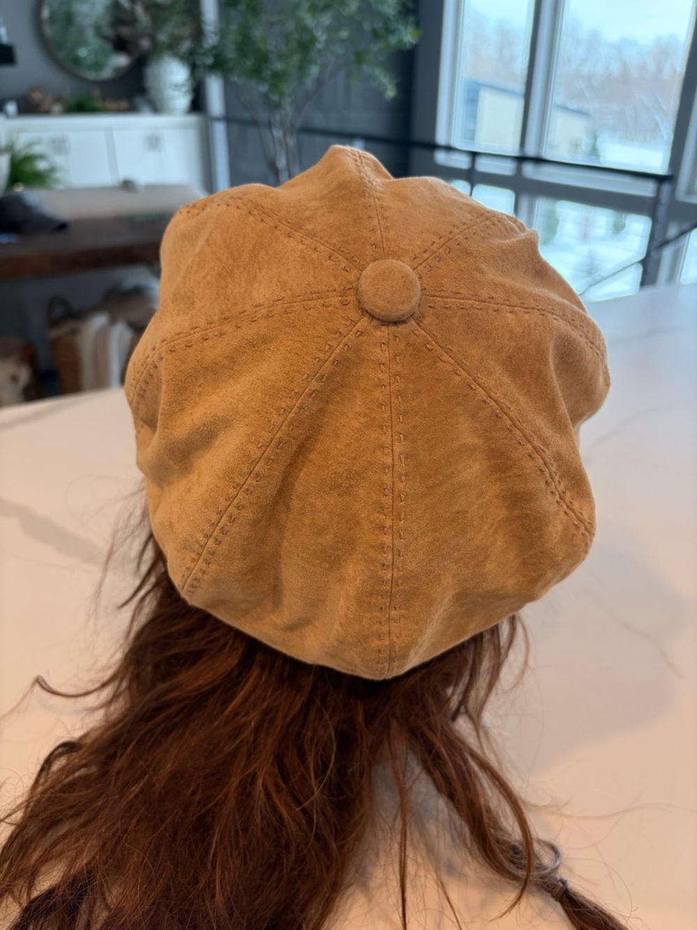 Classic Suede Baker Boy Cap in Tan - Picture 3 of 7